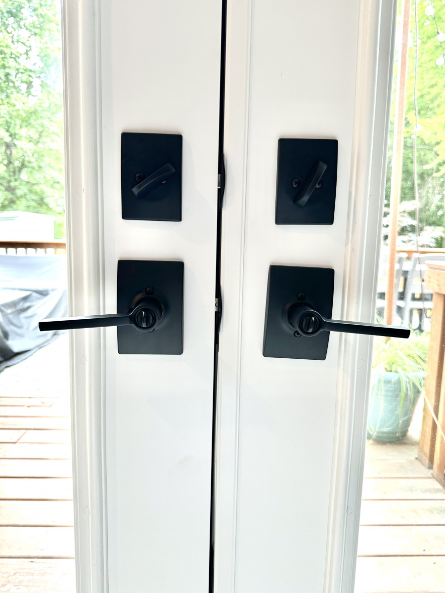Stylish French entry door replacement completed for a Westlake home renovation.